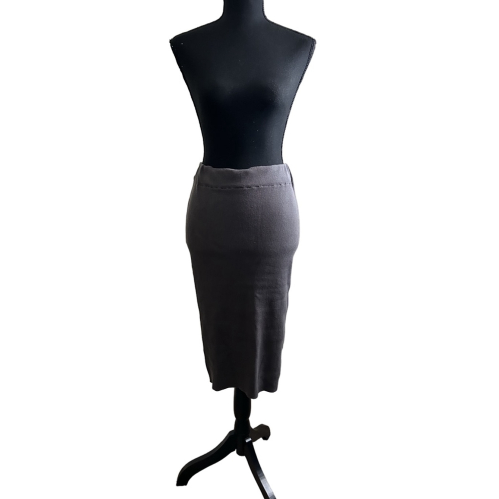 Olivaceous Gray Knit Pencil Skirt w/ Elastic Waistband, Size S